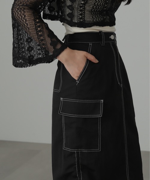 FREE'S MART（フリーズマート）の「配色ステッチカーゴスカート（スカート・レディース・ブラック/ホワイト・MEDIUM/SMALL）」の11枚目の写真