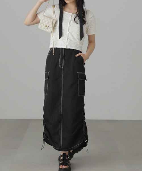 FREE'S MART（フリーズマート）の「配色ステッチカーゴスカート（スカート・レディース・ブラック/ホワイト・MEDIUM/SMALL）」の5枚目の写真