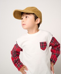 Moujonjon | 天竺袖チェック使い長袖Ｔシャツ(Tシャツ/カットソー)