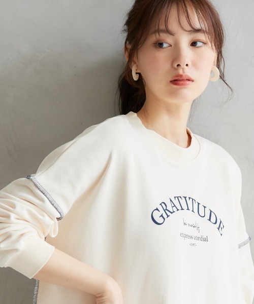 miclat（ミクラ）の「大きいサイズ　裏毛ロゴビッグスウェット　miclat（スウェット・レディース・アイボリー/オレンジ系・L/LL/3L/4L/5L）」の3枚目の写真