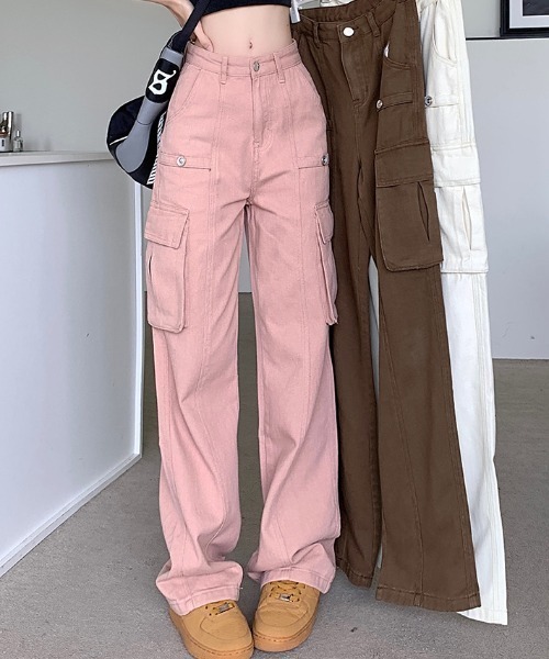 FREE STYLISTS（フリー スタイリスト）の「YUGA_YGMC ハイウエスト　デニムカーゴパンツ（カーゴパンツ・レディース・オフホワイト/ブラウン/ベビーピンク・S/XL/L/M）」の3枚目の写真