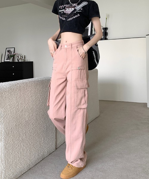 FREE STYLISTS（フリー スタイリスト）の「YUGA_YGMC ハイウエスト　デニムカーゴパンツ（カーゴパンツ・レディース・オフホワイト/ブラウン/ベビーピンク・S/XL/L/M）」の20枚目の写真