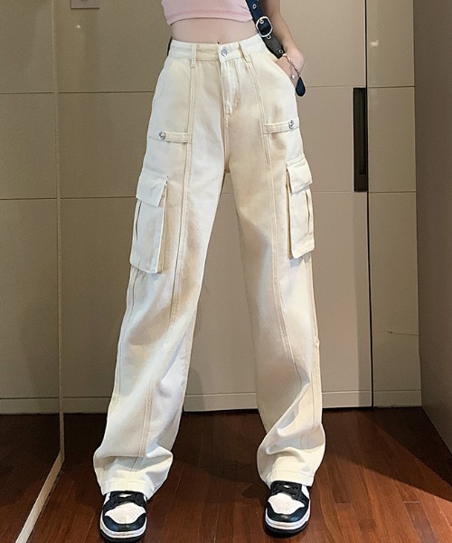 FREE STYLISTS（フリー スタイリスト）の「YUGA_YGMC ハイウエスト　デニムカーゴパンツ（カーゴパンツ・レディース・オフホワイト/ブラウン/ベビーピンク・S/XL/L/M）」の21枚目の写真