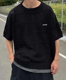 メッシュデザインボーダーサマーニット