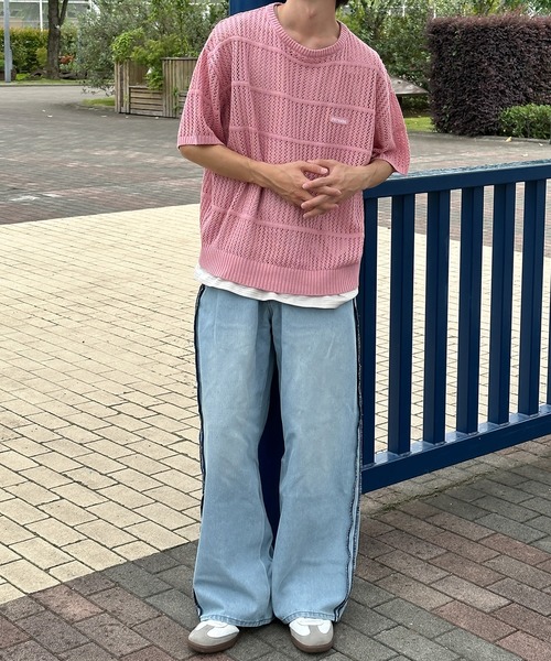 Perushu（ペルーシュ）の「メッシュデザインボーダーサマーニット（ニット/セーター・メンズ・ブラック/グリーン/ブルーグリーン/ピンク系その他・MEDIUM/LARGE）」の6枚目の写真