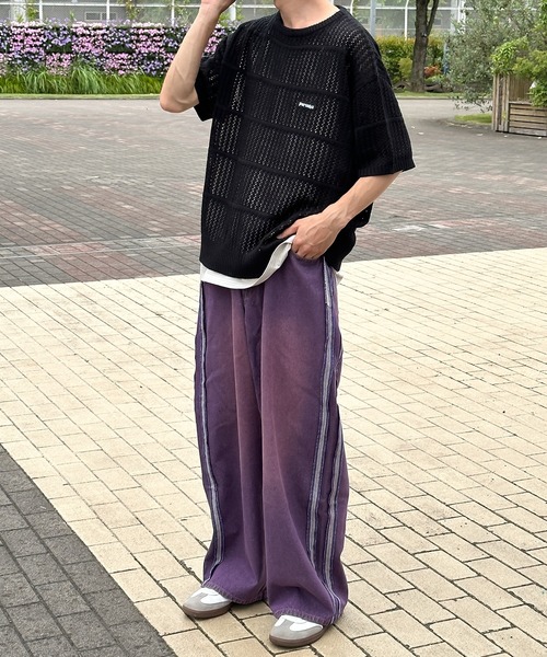 Perushu（ペルーシュ）の「メッシュデザインボーダーサマーニット（ニット/セーター・メンズ・ブラック/グリーン/ブルーグリーン/ピンク系その他・MEDIUM/LARGE）」の22枚目の写真