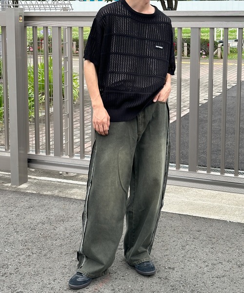 セール】メッシュデザインボーダーサマーニット（ニット