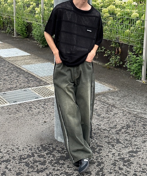 Perushu（ペルーシュ）の「メッシュデザインボーダーサマーニット（ニット/セーター・メンズ・ブラック/グリーン/ブルーグリーン/ピンク系その他・MEDIUM/LARGE）」の9枚目の写真