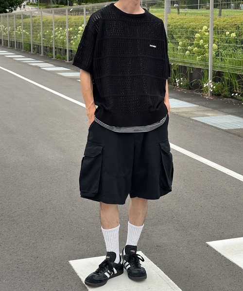 Perushu（ペルーシュ）の「メッシュデザインボーダーサマーニット（ニット/セーター・メンズ・ブラック/グリーン/ブルーグリーン/ピンク系その他・MEDIUM/LARGE）」の7枚目の写真