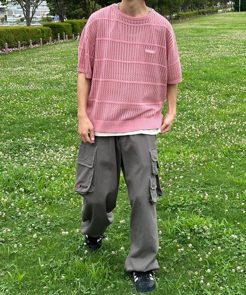 Perushu（ペルーシュ）の「メッシュデザインボーダーサマーニット（ニット/セーター・メンズ・ブラック/グリーン/ブルーグリーン/ピンク系その他・MEDIUM/LARGE）」の5枚目の写真