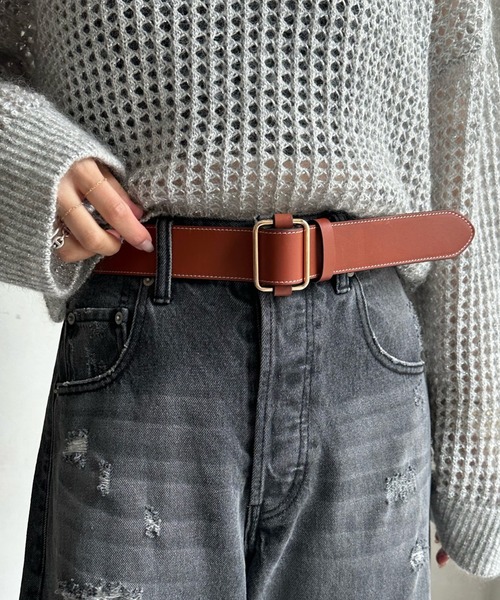 DouDou(ドゥドゥ)の「レザーベルト(ベルト・レディース・ブラウン/ブラック・FREE)」の1枚目の写真