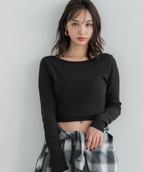 前後2WAY クロップド丈リブトップス（Tシャツ/カットソー）｜coca
