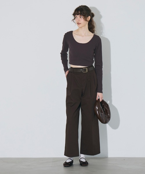 coca(coca)(コカ)の「前後2WAY クロップド丈リブトップス(Tシャツ/カットソー・レディース・アイボリー/その他1/ブラック/グレー/チャコール/ホワイト/ダークブラウン・M/L/S/XL)」の15枚目の写真