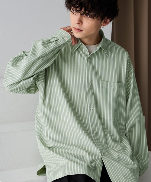 MONO-MART(モノマート)の「ワイドルーズサイドスリットL/Sシャツ(シャツ/ブラウス・メンズ・オフホワイト/ブラック/サックスブルー/ブラック系/ライトグリーン/グレー/ブラック系2・M/L)」の6枚目の写真