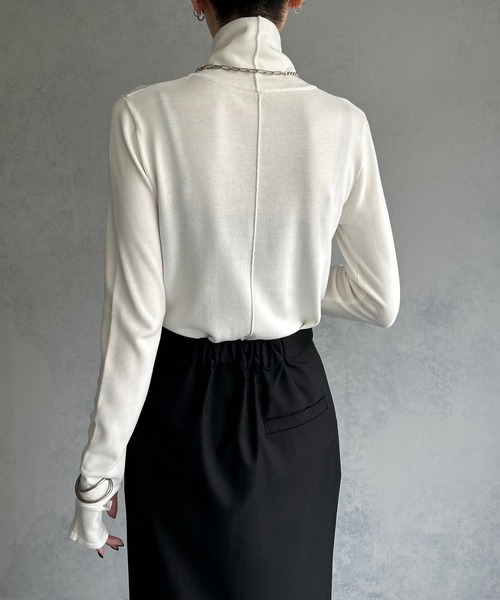 &g'aime(アンジェム)の「【&g’aime】<&g'aime BASIC>袖口スリットハイネックニットトップス(ニット/セーター・レディース・グリーン/ホワイト/ブラック・FREE)」の6枚目の写真
