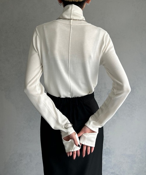 &g'aime(アンジェム)の「【&g’aime】<&g'aime BASIC>袖口スリットハイネックニットトップス(ニット/セーター・レディース・グリーン/ホワイト/ブラック・FREE)」の7枚目の写真