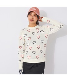 FILA GOLF/フィラゴルフ ゴルフウェア ブランド ロゴ ハート柄 クルーネック 長袖 ニット セーター