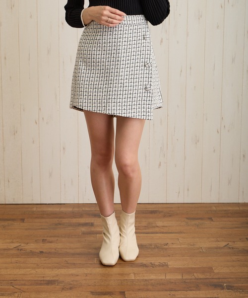 Loco Ocean（ロコオーシャン）の「ラップディテールツイードスカート風ショートパンツ（スカート・レディース・ホワイト/ブラック・FREE）」の15枚目の写真