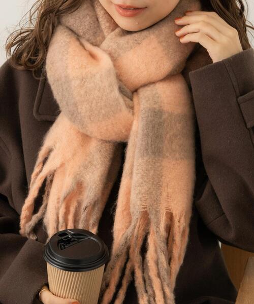 SMELLY(スメリー)の「ブロックチェックボリュームマフラー(マフラー・レディース・ブルー/オレンジ・-)」の1枚目の写真