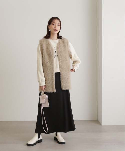 N.（N. Natural Beauty Basic）（エヌエヌナチュラルビューティーベーシック）の「【S Size Line】◆マットサテンＡラインロングスカート（スカート・レディース・クリーム/ライトグリーン/ブラック・SMALL/MEDIUM）」の5枚目の写真