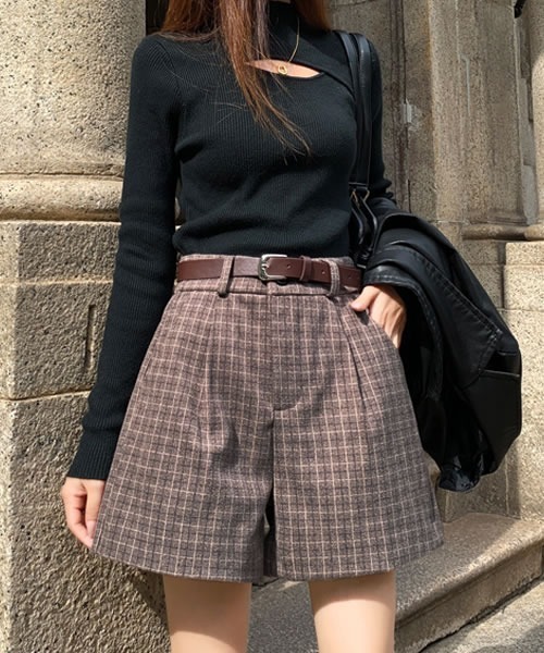 Pittok（ピットク）の「チェック柄ハイウエストショートパンツ