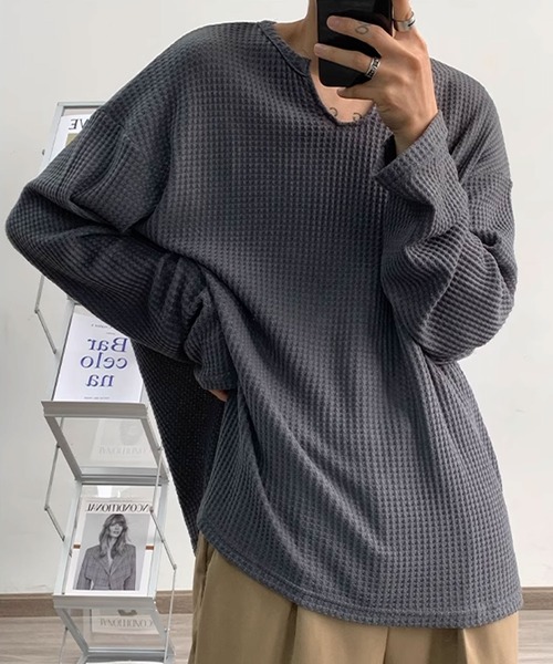 Theater code（シアターコード）の「skipper waffle cut sew スキッパー ワッフル カットソー（Tシャツ/カットソー・メンズ・ホワイト/グレー/ブラック・2/3）」の3枚目の写真