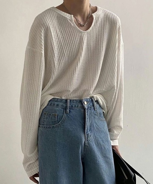 Theater code（シアターコード）の「skipper waffle cut sew スキッパー ワッフル カットソー（Tシャツ/カットソー・メンズ・ホワイト/グレー/ブラック・2/3）」の4枚目の写真