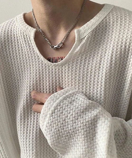 Theater code（シアターコード）の「skipper waffle cut sew スキッパー ワッフル カットソー（Tシャツ/カットソー・メンズ・ホワイト/グレー/ブラック・2/3）」の5枚目の写真