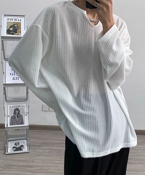 Theater code（シアターコード）の「skipper waffle cut sew スキッパー ワッフル カットソー（Tシャツ/カットソー・メンズ・ホワイト/グレー/ブラック・2/3）」の6枚目の写真