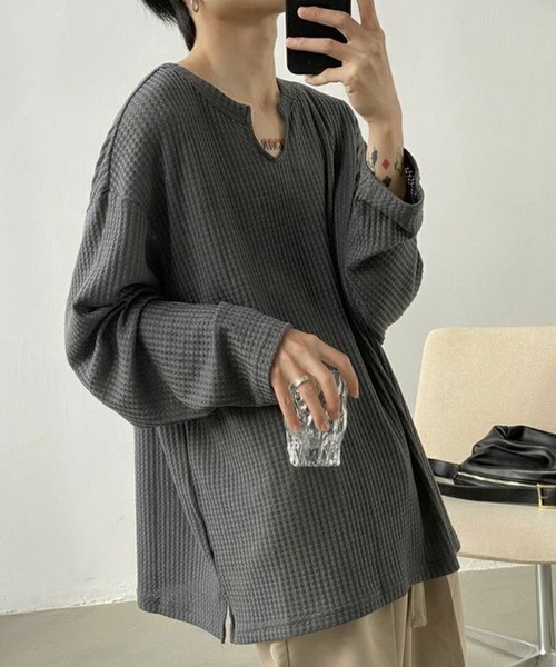 Theater code（シアターコード）の「skipper waffle cut sew スキッパー ワッフル カットソー（Tシャツ/カットソー・メンズ・ホワイト/グレー/ブラック・2/3）」の12枚目の写真