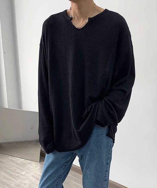 Theater code（シアターコード）の「skipper waffle cut sew スキッパー ワッフル カットソー（Tシャツ/カットソー・メンズ・ホワイト/グレー/ブラック・2/3）」の7枚目の写真