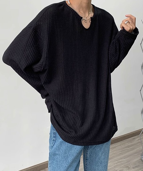 Theater code（シアターコード）の「skipper waffle cut sew スキッパー ワッフル カットソー（Tシャツ/カットソー・メンズ・ホワイト/グレー/ブラック・2/3）」の8枚目の写真