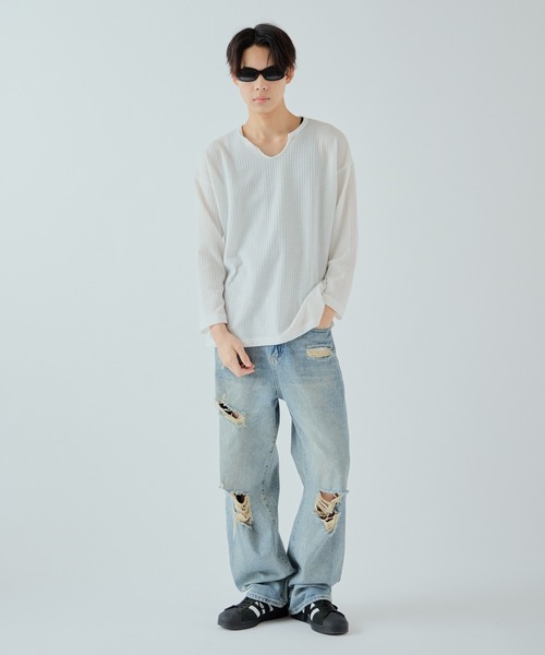 Theater code（シアターコード）の「skipper waffle cut sew スキッパー ワッフル カットソー（Tシャツ/カットソー・メンズ・ホワイト/グレー/ブラック・2/3）」の15枚目の写真