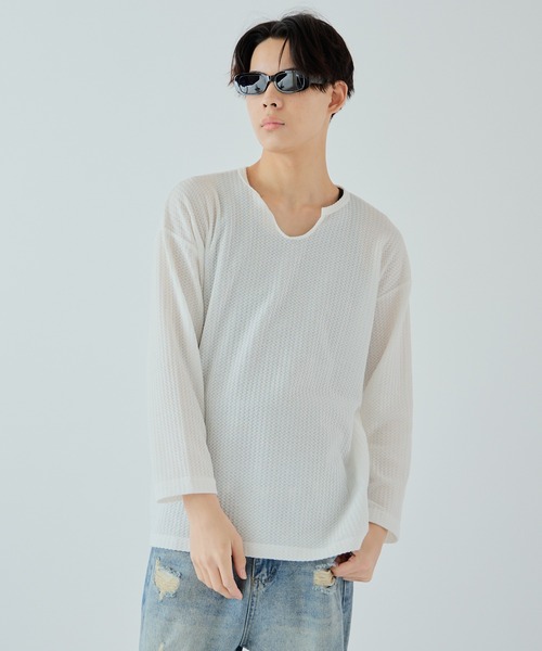 Theater code（シアターコード）の「skipper waffle cut sew スキッパー ワッフル カットソー（Tシャツ/カットソー・メンズ・ホワイト/グレー/ブラック・2/3）」の19枚目の写真