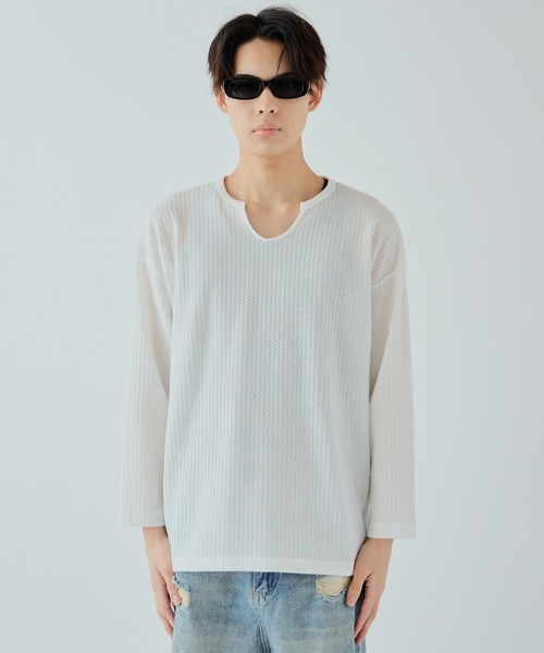 Theater code（シアターコード）の「skipper waffle cut sew スキッパー ワッフル カットソー（Tシャツ/カットソー・メンズ・ホワイト/グレー/ブラック・2/3）」の20枚目の写真