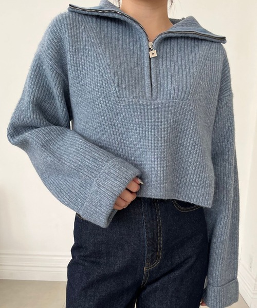 LANTINAM(ランティナム)の「【 ユニセックス】ロゴチャームハーフジップニット(2サイズ展開)(ニット/セーター・レディース・ブラック系1/ブラック系2/ブルー系2/ブルー系1・M/L)」の14枚目の写真