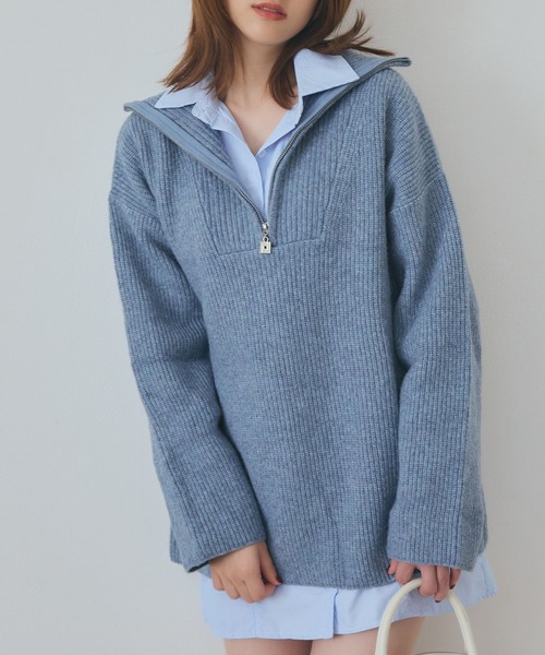 LANTINAM(ランティナム)の「【 ユニセックス】ロゴチャームハーフジップニット(2サイズ展開)(ニット/セーター・レディース・ブラック系1/ブラック系2/ブルー系2/ブルー系1・M/L)」の16枚目の写真