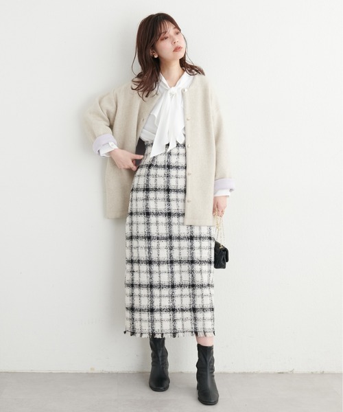 natural couture(ナチュラルクチュール)の「チェックツイードハイウエストスカート(スカート・レディース・オフホワイト/ブルー/グリーン・FREE)」の7枚目の写真