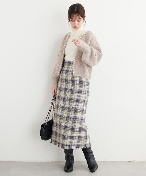 natural couture(ナチュラルクチュール)の「チェックツイードハイウエストスカート(スカート・レディース・オフホワイト/ブルー/グリーン・FREE)」の20枚目の写真