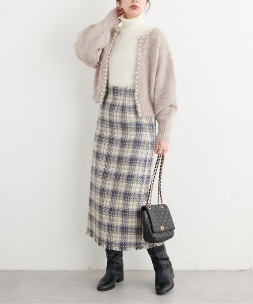 natural couture(ナチュラルクチュール)の「チェックツイードハイウエストスカート(スカート・レディース・オフホワイト/ブルー/グリーン・FREE)」の19枚目の写真
