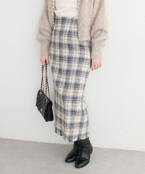 natural couture(ナチュラルクチュール)の「チェックツイードハイウエストスカート(スカート・レディース・オフホワイト/ブルー/グリーン・FREE)」の17枚目の写真