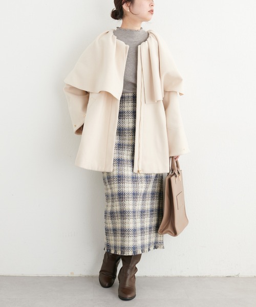 natural couture(ナチュラルクチュール)の「チェックツイードハイウエストスカート(スカート・レディース・オフホワイト/ブルー/グリーン・FREE)」の15枚目の写真