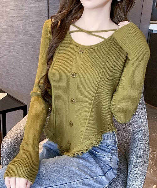 GEMEDA（ジェメダ）の「ネッククロストップス【G】（ニット/セーター・レディース・オフホワイト/グリーン/モカ・M）」の18枚目の写真