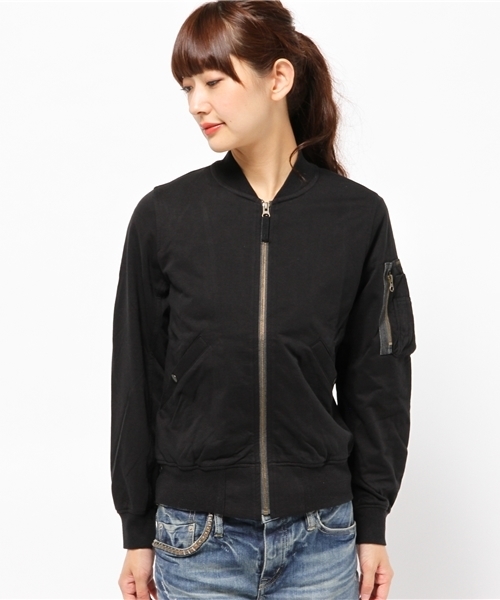 HYSTERIC GLAMOUR（ヒステリックグラマー）の「ハイゲージ裏毛 MA-1 JK（ミリタリージャケット・レディース・カーキ/ブラック・FREE）」の5枚目の写真