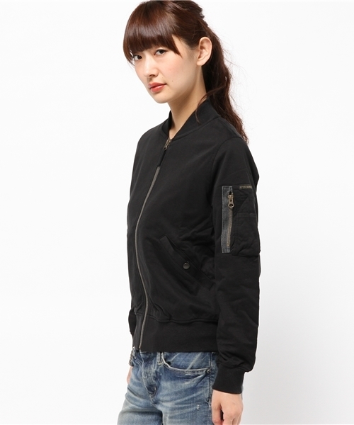 HYSTERIC GLAMOUR（ヒステリックグラマー）の「ハイゲージ裏毛 MA-1 JK（ミリタリージャケット・レディース・カーキ/ブラック・FREE）」の6枚目の写真