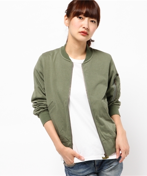 HYSTERIC GLAMOUR（ヒステリックグラマー）の「ハイゲージ裏毛 MA-1 JK（ミリタリージャケット・レディース・カーキ/ブラック・FREE）」の3枚目の写真