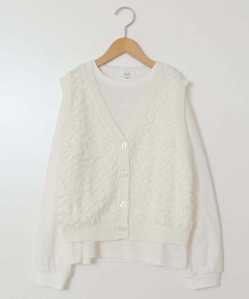 a.v.v（アーヴェヴェ）の「[140-150]【2点セット】フリンジニットベストセット（ベスト・キッズ・ブラック/ホワイト・140/150）」の11枚目の写真