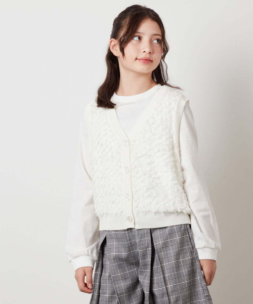a.v.v（アーヴェヴェ）の「[140-150]【2点セット】フリンジニットベストセット（ベスト・キッズ・ブラック/ホワイト・140/150）」の19枚目の写真