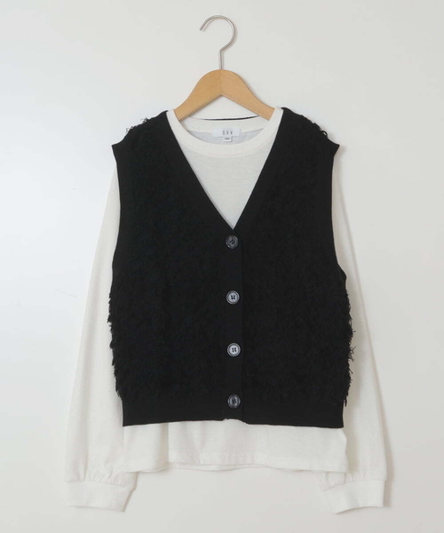 a.v.v（アーヴェヴェ）の「[140-150]【2点セット】フリンジニットベストセット（ベスト・キッズ・ブラック/ホワイト・140/150）」の3枚目の写真