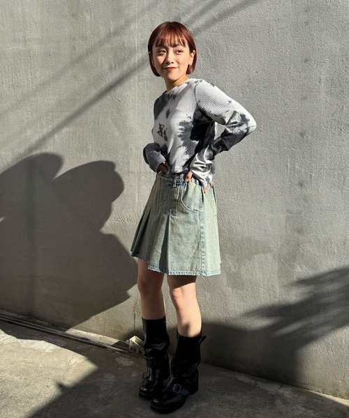CIAOPANIC(チャオパニック)の「CPロゴタイダイクロップドリブトップス(Tシャツ/カットソー・レディース・グレー/オレンジ/ベージュ・FREE)」の11枚目の写真